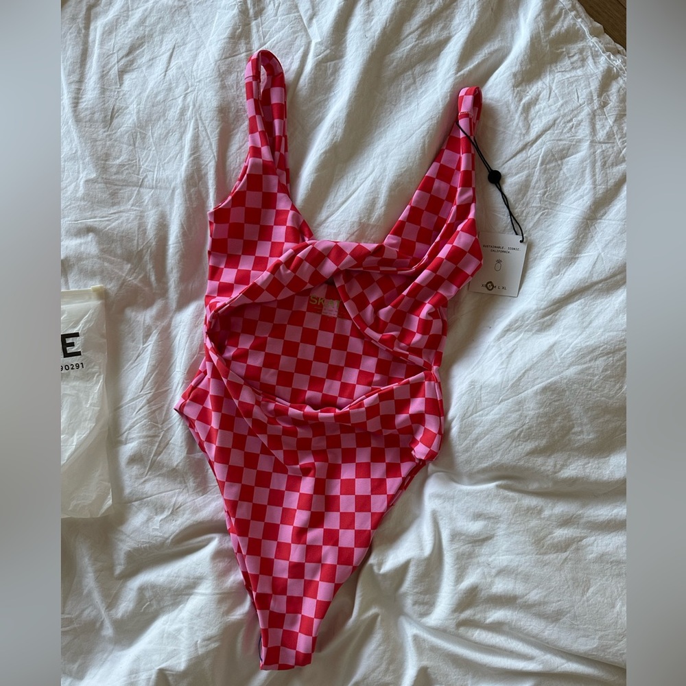 Skatie Chloe one piece swimsuit Pink and Red checker